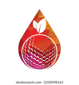 Golf ball and leaf logo inside a shape of water drop vector illustration