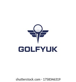 Golf ball logo design, with a wings icon.