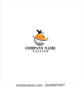 Golf ball logo with orange and black bird