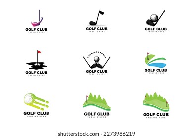 Golf Ball Logo, Vector Stick Golf. Outdoor Sports Game, Discipline Design, Icon Template