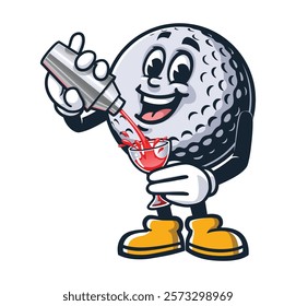 Golf Ball making Cocktail,     Cartoon Character Mascot Illustration Vector Clip-art Hand-drawn Logo Design