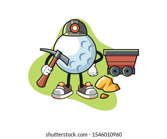 Golf ball miner cartoon. Mascot Character vector.