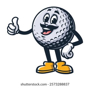 Golf Ball with mustache,     Cartoon Character Mascot Illustration Vector Clip-art Hand-drawn Logo Design