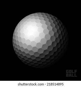 Golf ball on black background. Vector illustration.