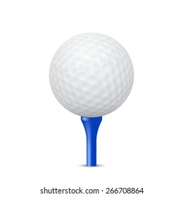 Golf Ball On A Blue Tee, Isolated. Vector EPS10 Illustration. 