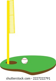 Golf ball on a golf course field golf club - (Editable file) - Vector Illustration