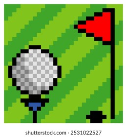 Pelota de golf en el campo de golf en estilo del arte del pixel