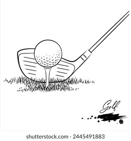 Golf ball on the field ready to be hit sketch vector illustration