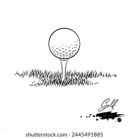 Pelota de golf en el campo listo para ser golpeado boceto Ilustración vectorial