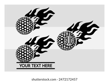 Golf Ball on Fire, Golf Ball on Fire Silhouette, Golf Ball Vector, Sports, Game, 