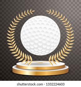 golf ball on golden pedestal with golden wreath