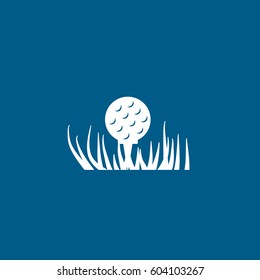 Golf Ball On Grass Flat Icon On Blue Background
