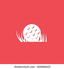 Golf Ball On Grass Flat Icon On Red Background