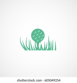 Golf Ball On Grass Green Flat Icon On White Background