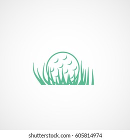 Golf Ball On Grass Green Line Icon On White Background