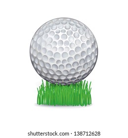 golf ball on grass isolated on white