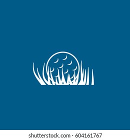 Golf Ball On Grass Line Icon On Blue Background