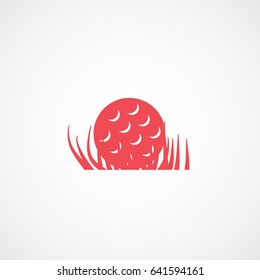 Golf Ball On Grass Red Flat Icon On White Background