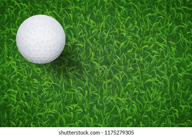 Golf ball on green grass texture background. Vector illustration.