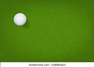Golf ball on green grass texture background. Vector illustration.