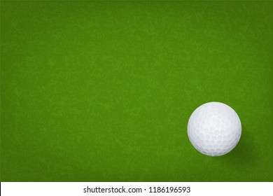 Golf Ball On Green Grass Texture Background. Vector Illustration.