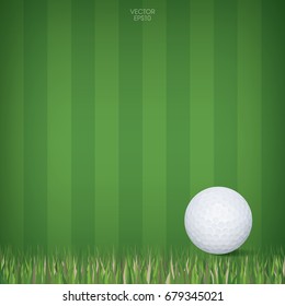 Golf ball on green grass pattern. Abstract background for golf sport presentation. Vector illustration.