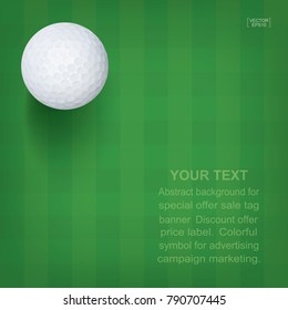 Golf ball on green grass pattern. Abstract background for golf sport. Vector illustration.