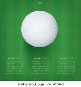 Golf ball on green grass pattern. Abstract background for golf sport. Vector illustration.