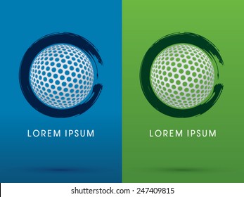 Golf ball on grunge brush background, logo, symbol, icon, graphic, vector.