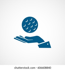 Golf Ball On Hand Blue Flat Icon On White Background