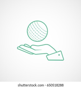 Golf Ball On Hand Green Line Icon On White Background