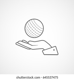 Golf Ball On Hand Line Icon On White Background
