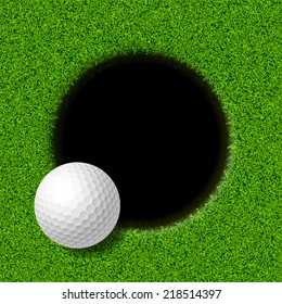 Golf ball on lip of cup. Vector illustration.
