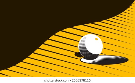 Bola de golf en el labio de la taza en el fondo abstracto. Concepto deportivo