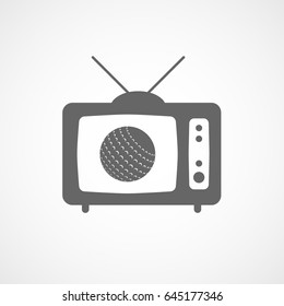 Golf Ball On Old TV Flat Icon On White Background