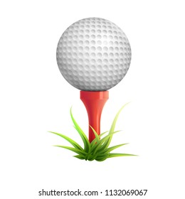 
Golf ball on red tee and grass