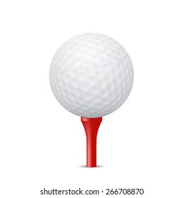 Golf Ball On A Red Tee, Isolated. Vector EPS10 Illustration. 