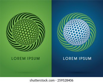 Golf ball on spin circle background, logo, symbol, icon, graphic, vector.