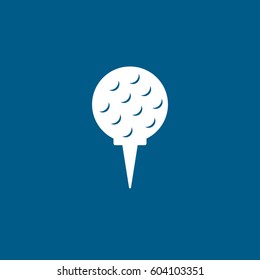Golf Ball On Stand Flat Icon On Blue Background