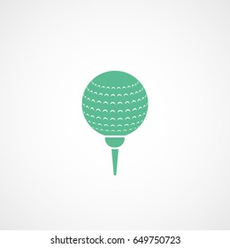 Golf Ball On Stand Green Flat Icon On White Background