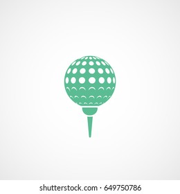 Golf Ball On Stand Green Flat Icon On White Background