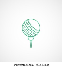 Golf Ball On Stand Green Line Icon On White Background