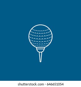 Golf Ball On Stand Line Icon On Blue Background
