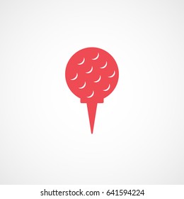 Golf Ball On Stand Red Flat Icon On White Background