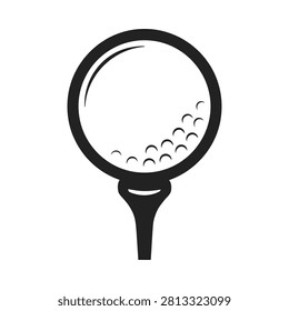 Golf Ball On Tee Black Silhouette Against White Background
