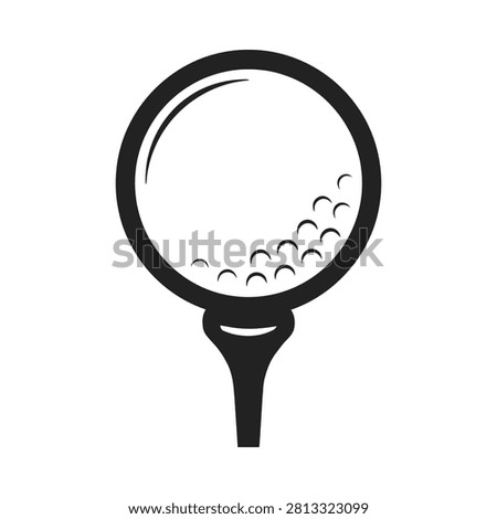 Golf Ball On Tee Black Silhouette Against White Background