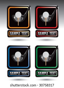 golf ball on tee with club on nameplates