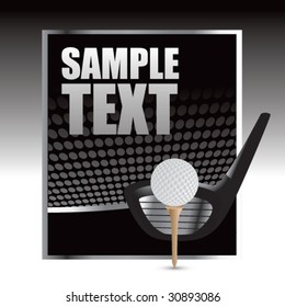 golf ball on tee with club on black halftone sign banner