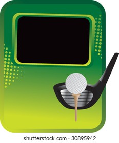 golf ball on tee with club on green template background