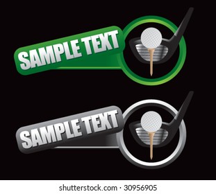 golf ball on tee with club on tilted banner